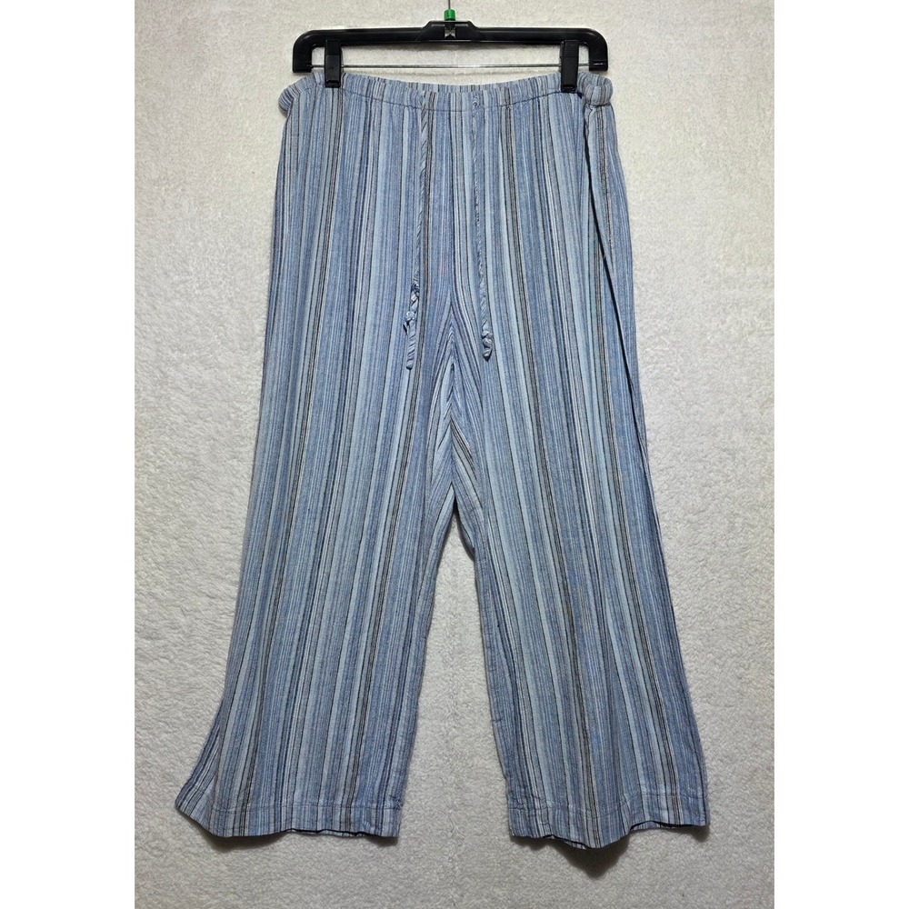Jones New York Blue Striped Wide Leg Pants Elastic Drawstring Waist Large